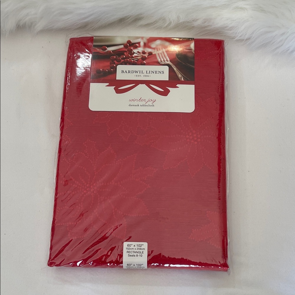 Bardwil Linens Winter Joy Damask Tablecloth 60”x 102”. Brand New With Tags.